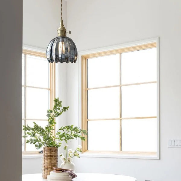 Floral Glass Pendant Light - Elegant Style - Single Light - Copper Fixtures - Image 3
