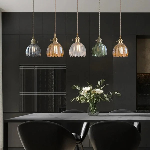 Floral Glass Pendant Light - Elegant Style - Single Light - Copper Fixtures - Image 4