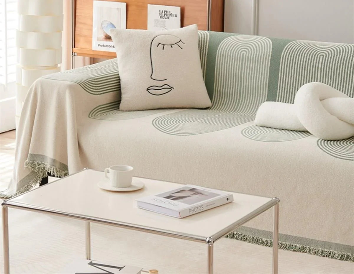 Geometric Pattern Sofa Throw with Fringe