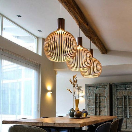 Geometric Pendant Light - Wood Finish - Contemporary Style Ceiling Lamp - Image 1