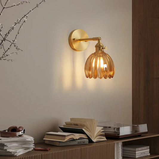 Glass Shade Wall Sconce - Elegant Brass Finish - Stylish Indoor Lighting - Image 2