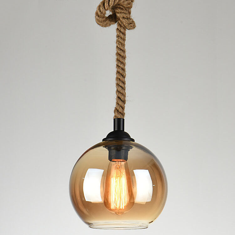 Globe Pendant Light - Hemp Rope - Blown Glass - Stylish Fixture - Image 1