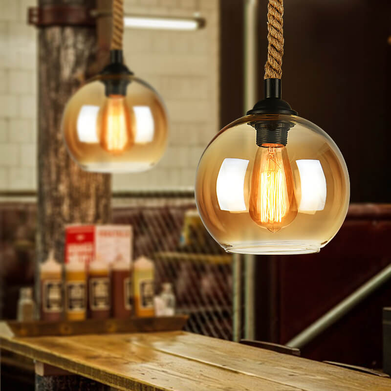 Globe Pendant Light - Hemp Rope - Blown Glass - Stylish Fixture - Image 3