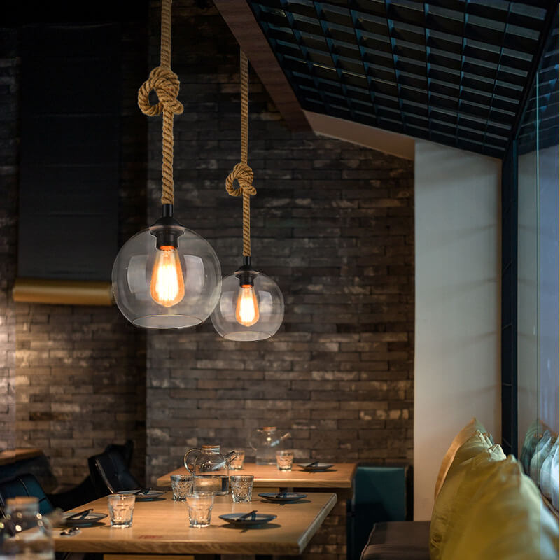 Globe Pendant Light - Hemp Rope - Blown Glass - Stylish Fixture - Image 5