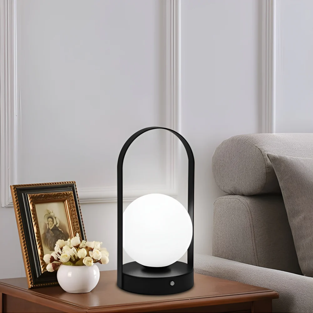 Globe Table Lamp - Metal and Glass - LED Rechargeable - Modern Style - Image 3