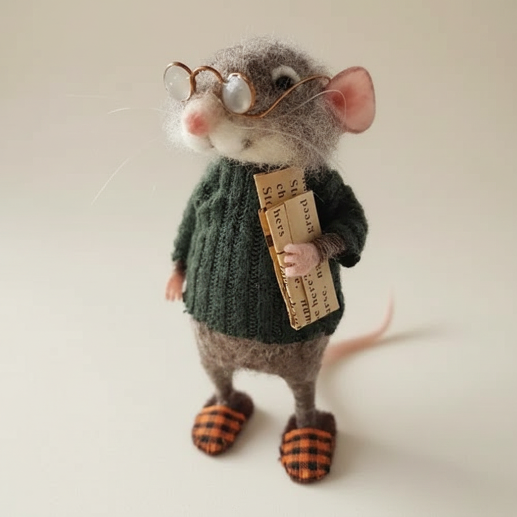 Handmade Felted Wool Mouse Decoration - Holiday Ornament