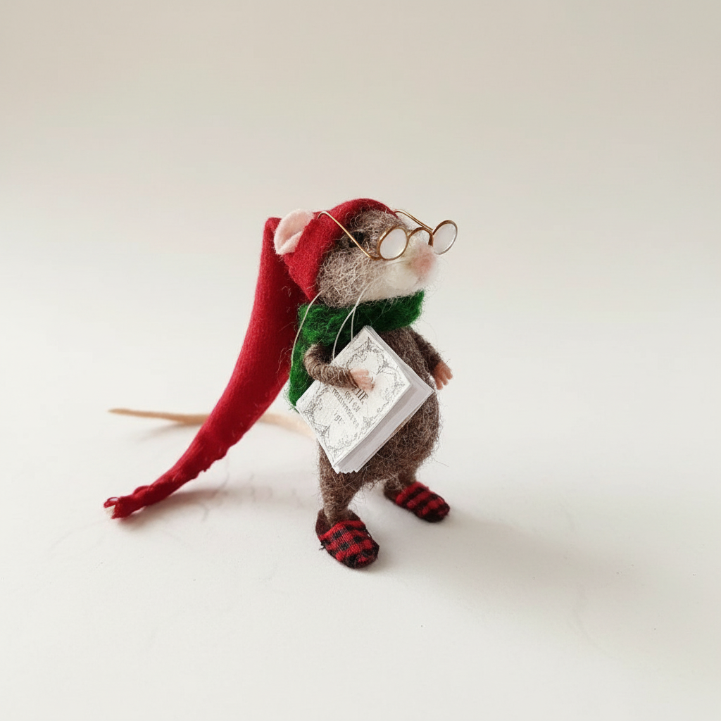 Handmade Felted Wool Mouse Decoration - Holiday Ornament