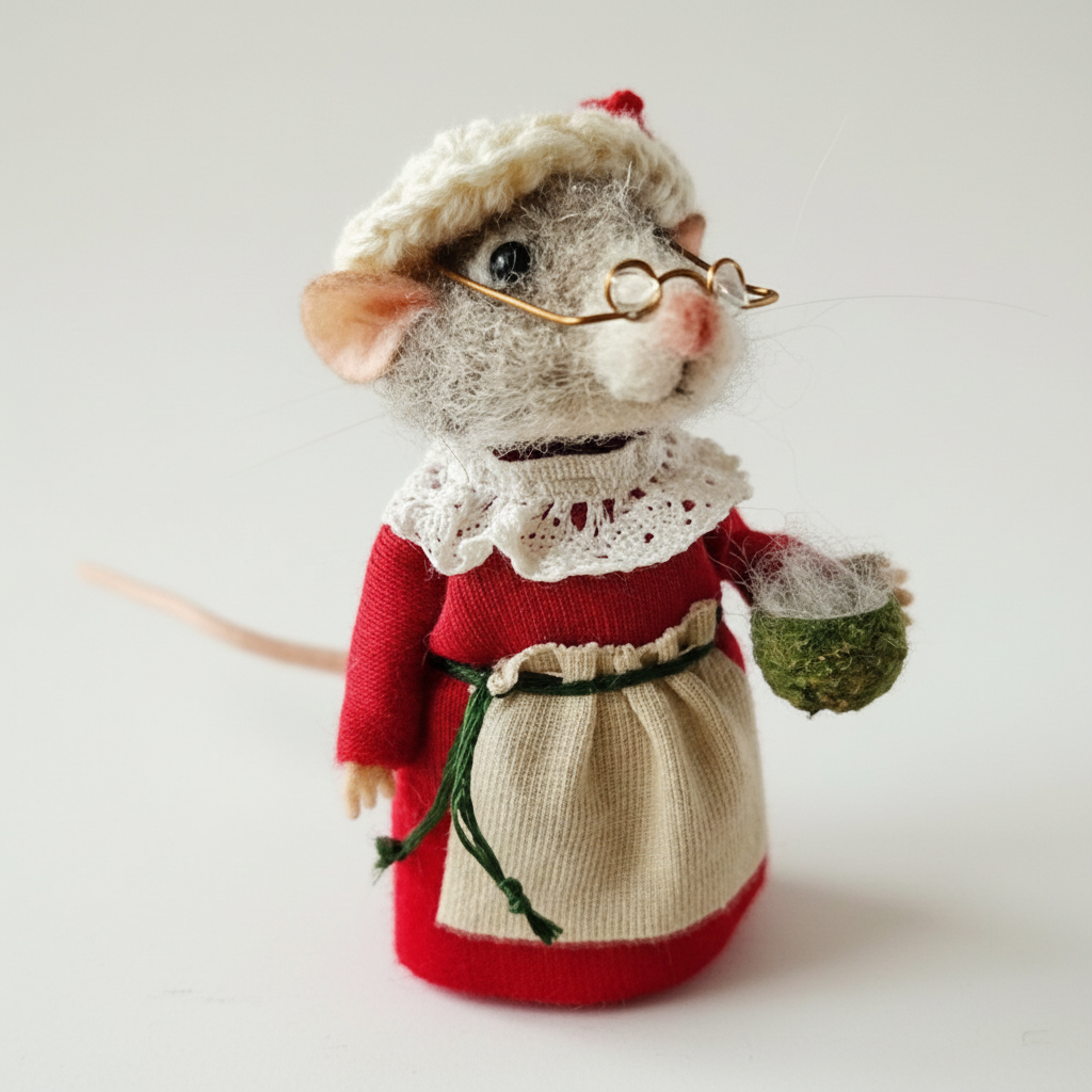 Handmade Felted Wool Mouse Decoration - Holiday Ornament