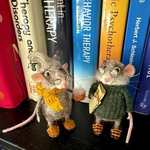 Handmade Felted Wool Mouse Decoration - Holiday Ornament