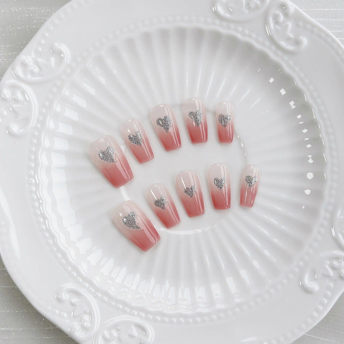 Heart-Embellished Press-On Nails