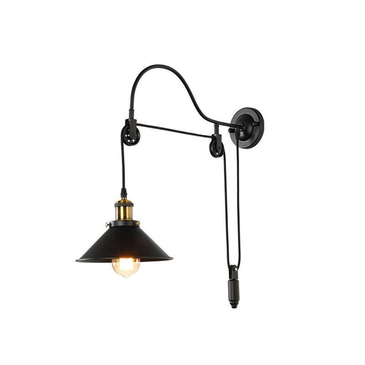 Industrial Pulley Wall Sconce - Wrought Iron - Retro Style Lighting - Image 1