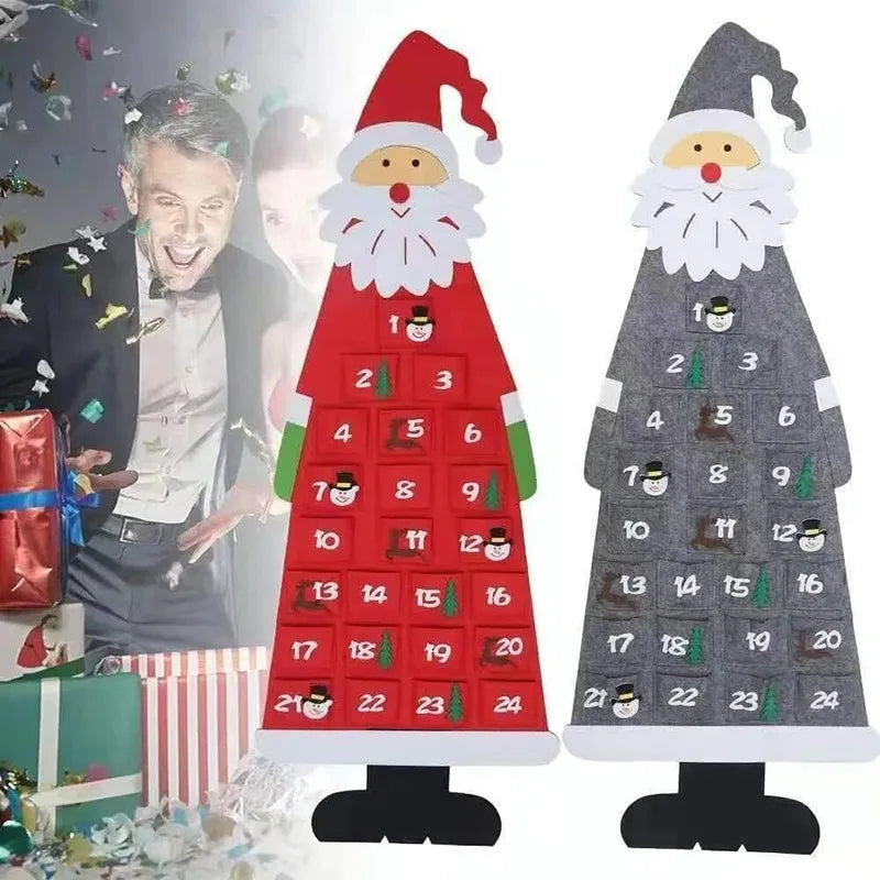 Kids' Felt Santa Advent Calendar with 24 Pockets - Colorful Holiday Decoration