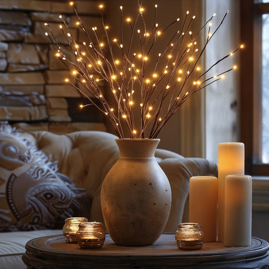 LED Branch Table Lamp - Battery Operated - Twig Vase Lighting - Warm White - Image 1