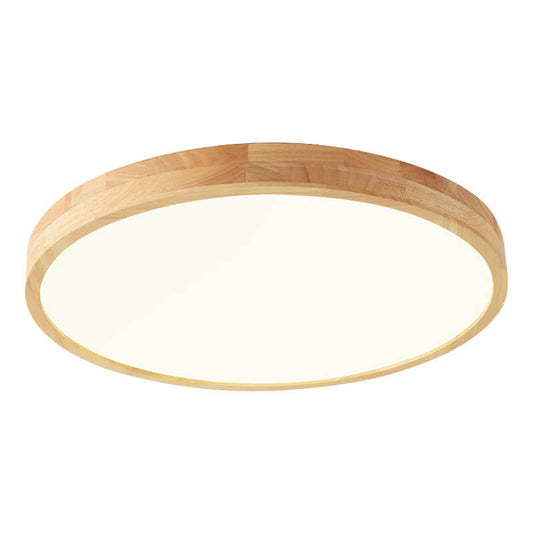 LED Flush Mount Ceiling Light - Round Solid Wood Frame - Modern Style - Image 1