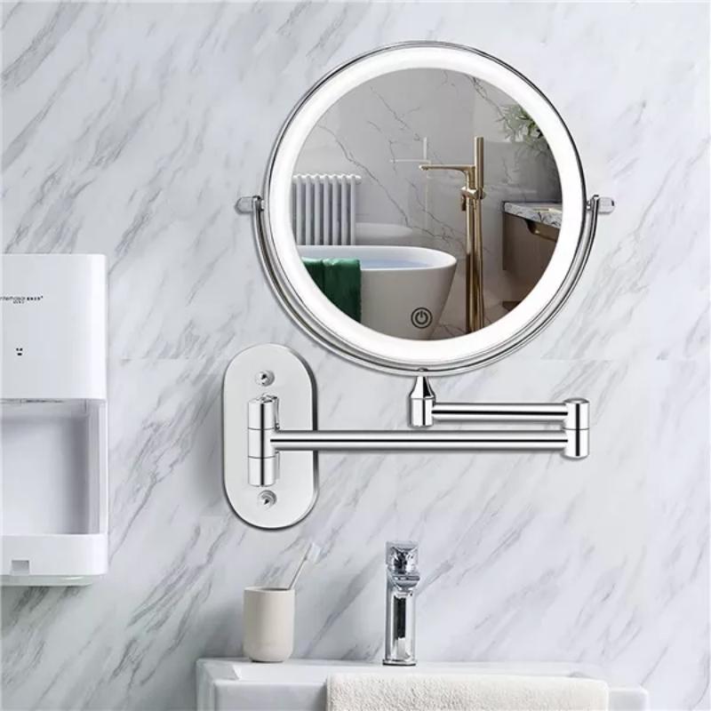 LED Makeup Mirror - Chrome Finish - Double Sided - Swivel Extendable Arm - Image 2