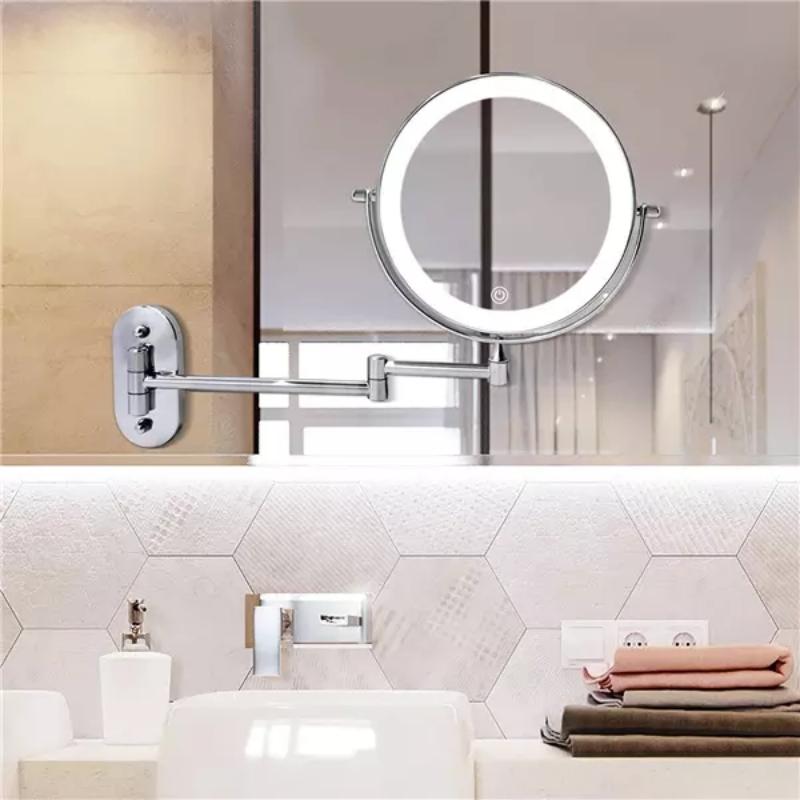 LED Makeup Mirror - Chrome Finish - Double Sided - Swivel Extendable Arm - Image 3