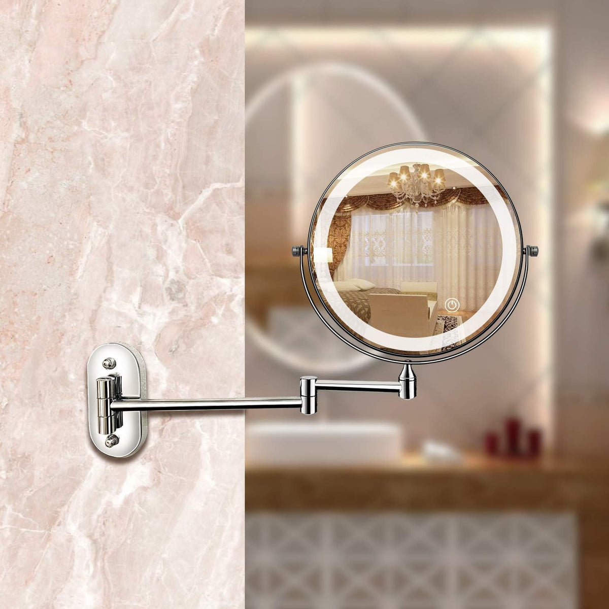 LED Makeup Mirror - Chrome Finish - Double Sided - Swivel Extendable Arm - Image 4