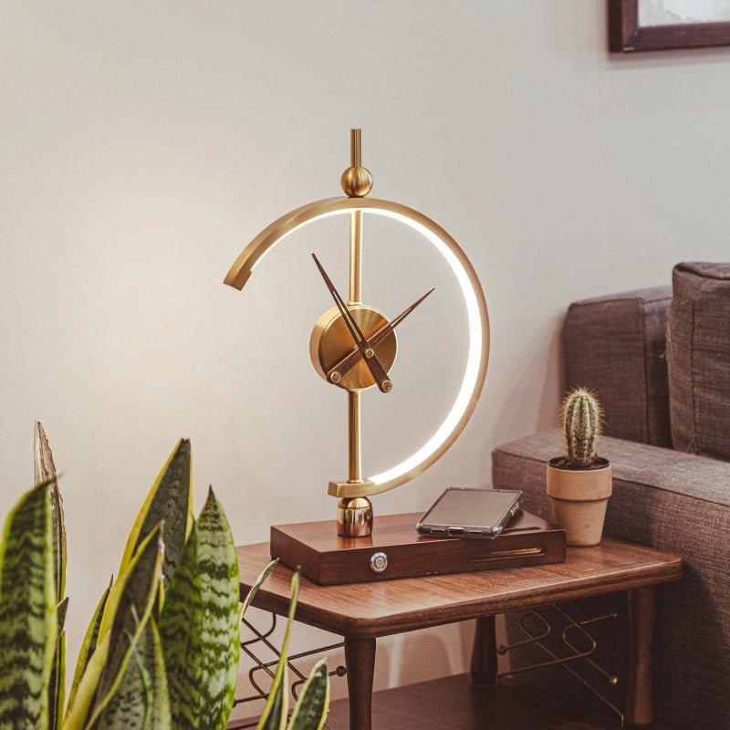LED Table Lamp with Clock - Modern Gold Finish - Wireless Charging Pad - Image 1
