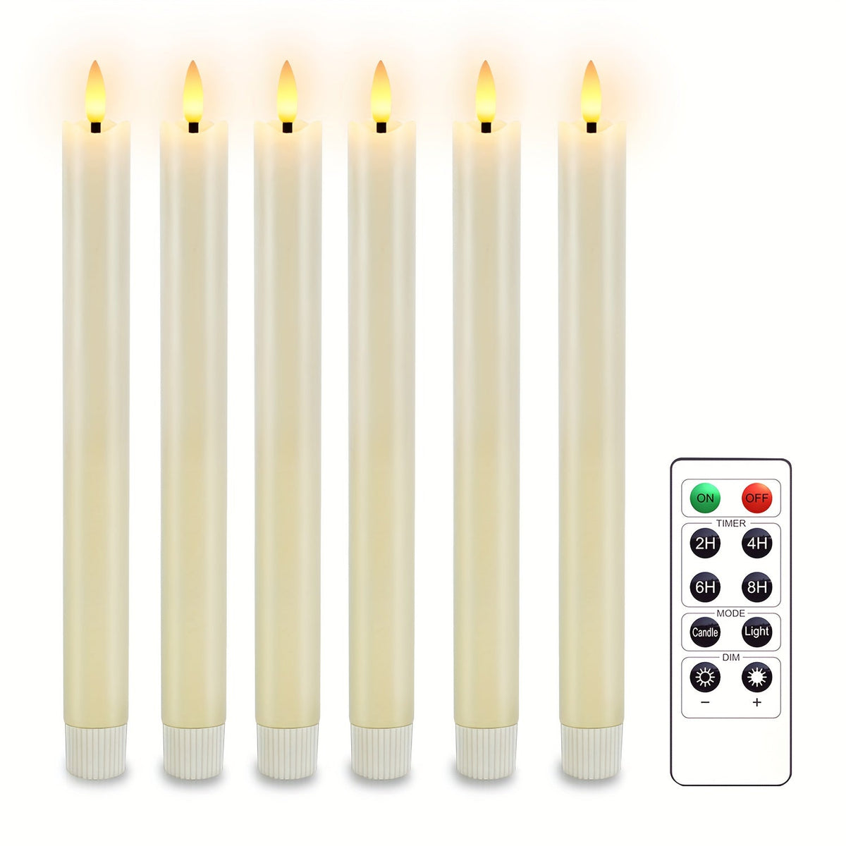 LED Taper Candles - Faux Wax - Flameless - Battery Operated - Remote Control - Set of 6 - Image 1