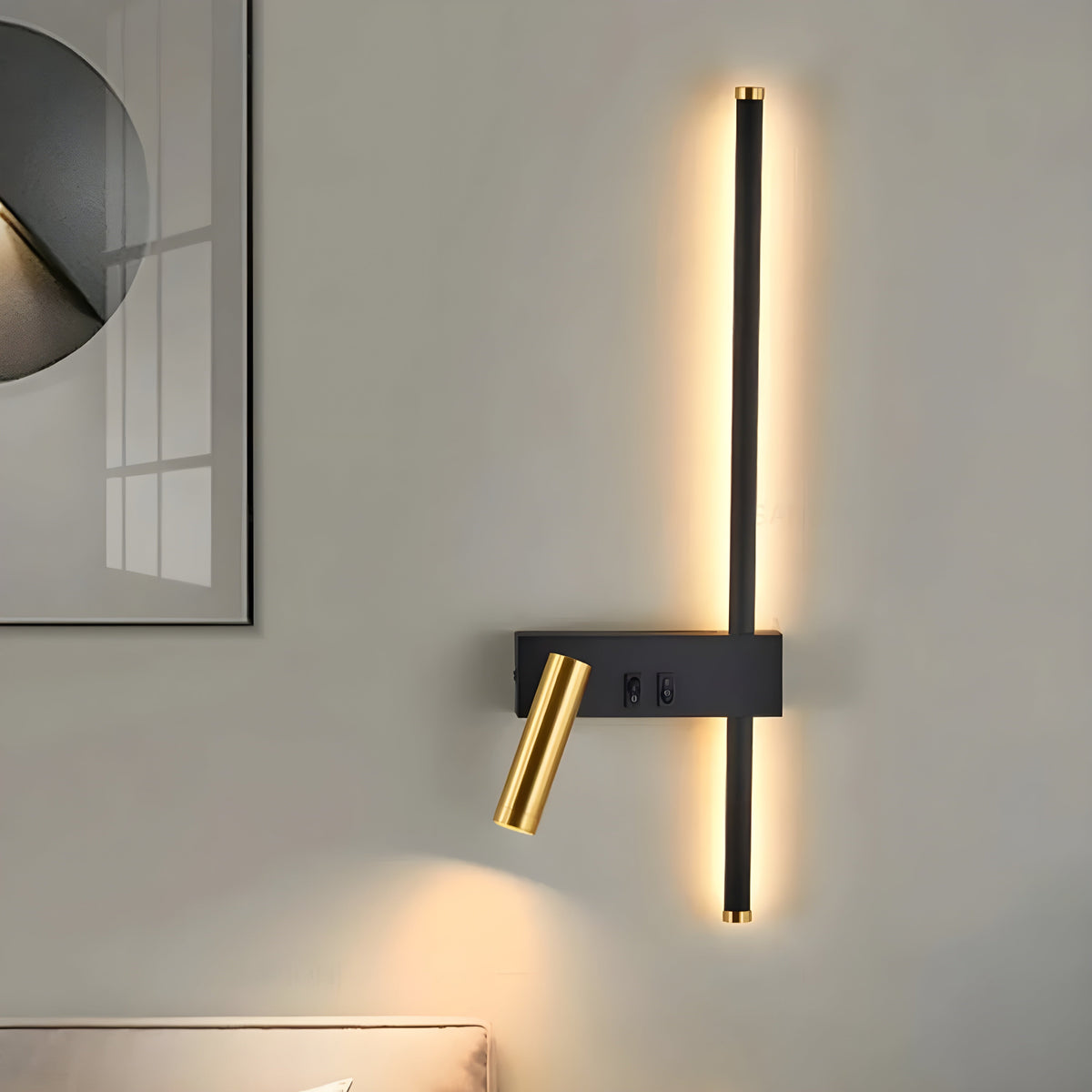 LED Wall Lamp with Reading Light - Modern Minimalist Bedside Lighting - Black & Gold - Image 6