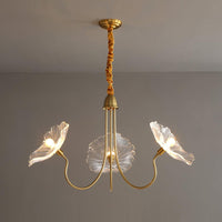 Lotus Flower Glass Pendant Light - Gold Finish - Modern Dining Room Lighting