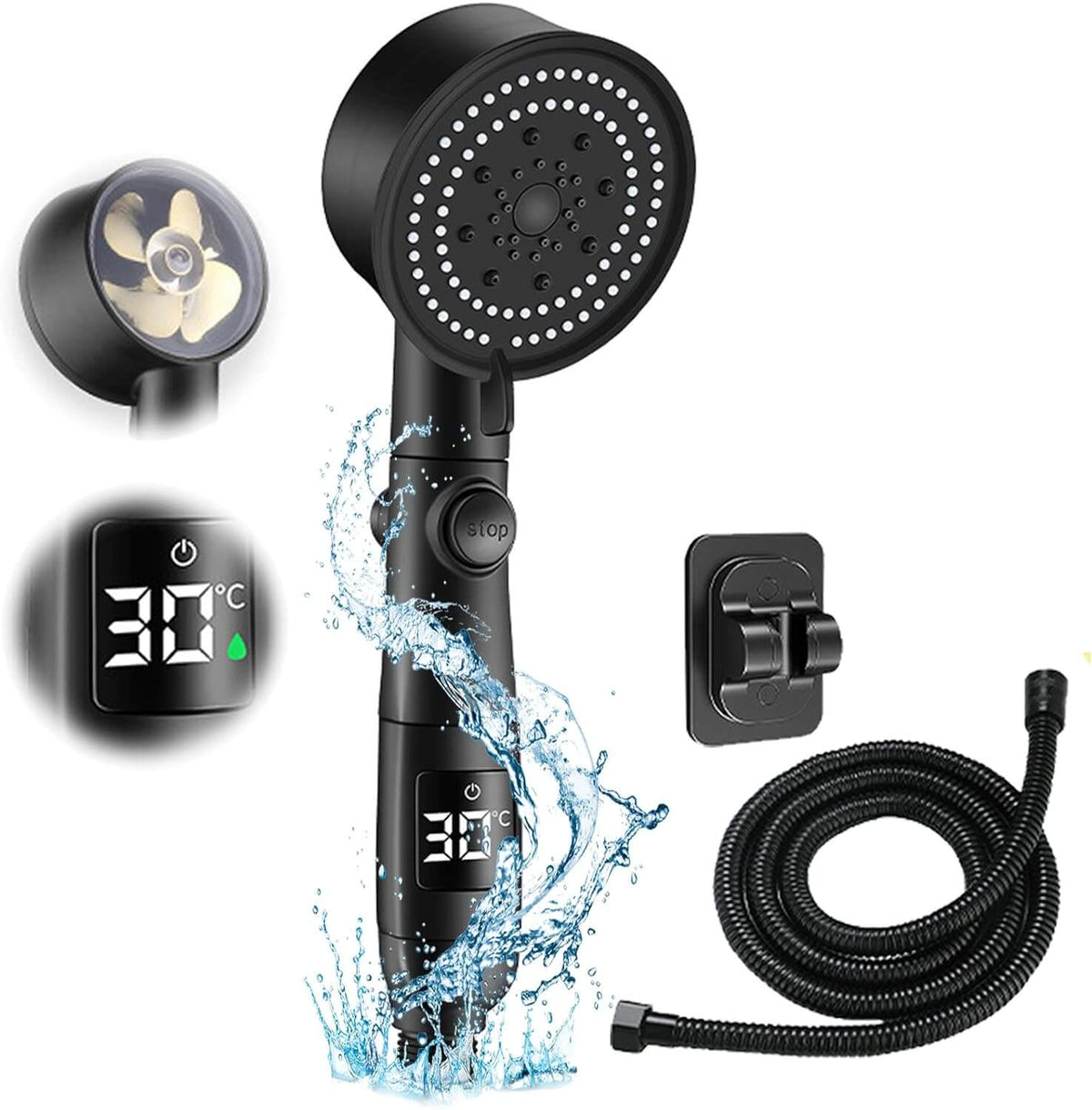 LuxShower 5-Mode High Pressure Shower Head with Smart LED Temperature Display