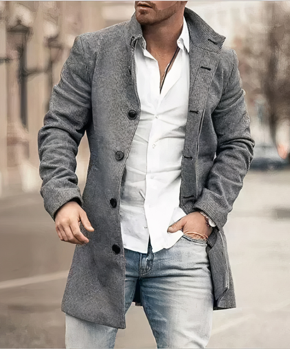 Men's Buttoned Trench Coat
