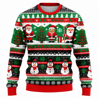 Men's Christmas Sweater with Santa, Snowman & Snow-Covered Tree Print | Crew Neck, Straight Fit & Ribbed Cuffs