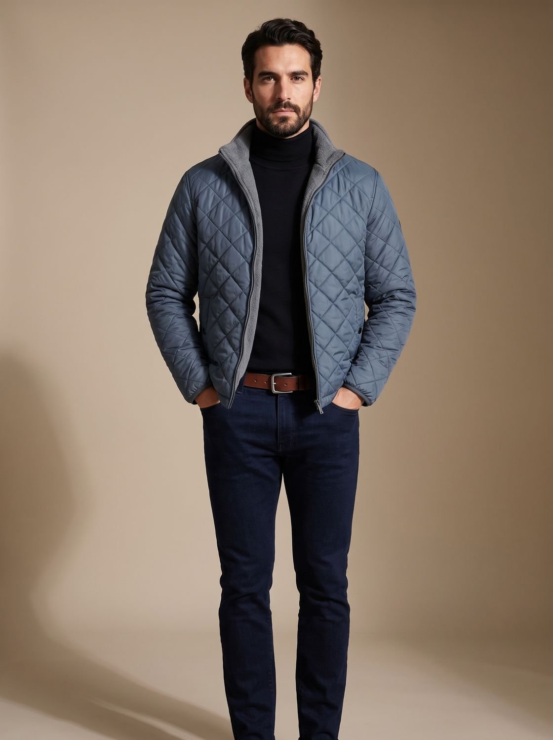 Men's Diamond-Quilted Fleece-Lined Full-Zip Winter Jacket