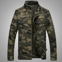 Men's Durable Canvas Camouflage Field Jacket with Epaulettes, Stand Collar, and Multiple Pockets