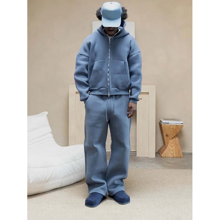Men's Oversized Tracksuit Set with Zip Hoodie and Wide-Leg Sweatpants