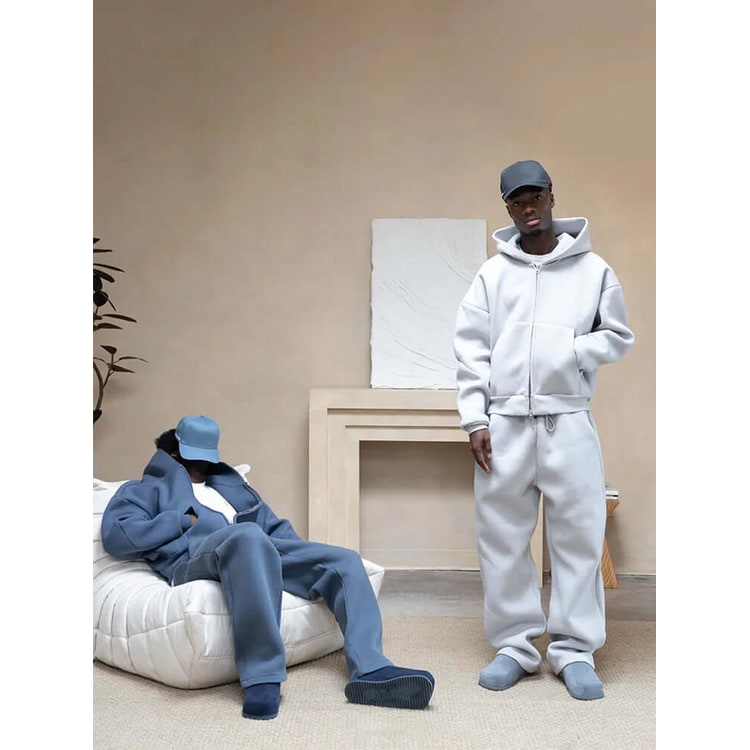 Men's Oversized Tracksuit Set with Zip Hoodie and Wide-Leg Sweatpants