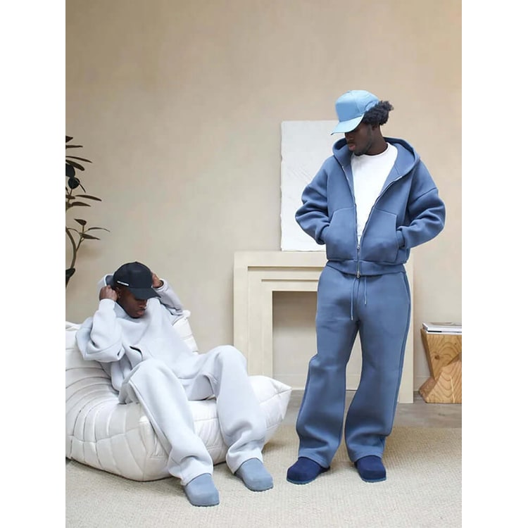 Men's Oversized Tracksuit Set with Zip Hoodie and Wide-Leg Sweatpants