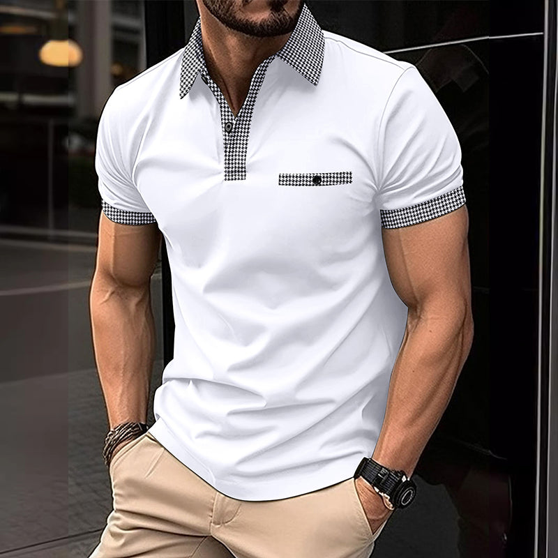 Men's Short-Sleeve Houndstooth Polo Shirt