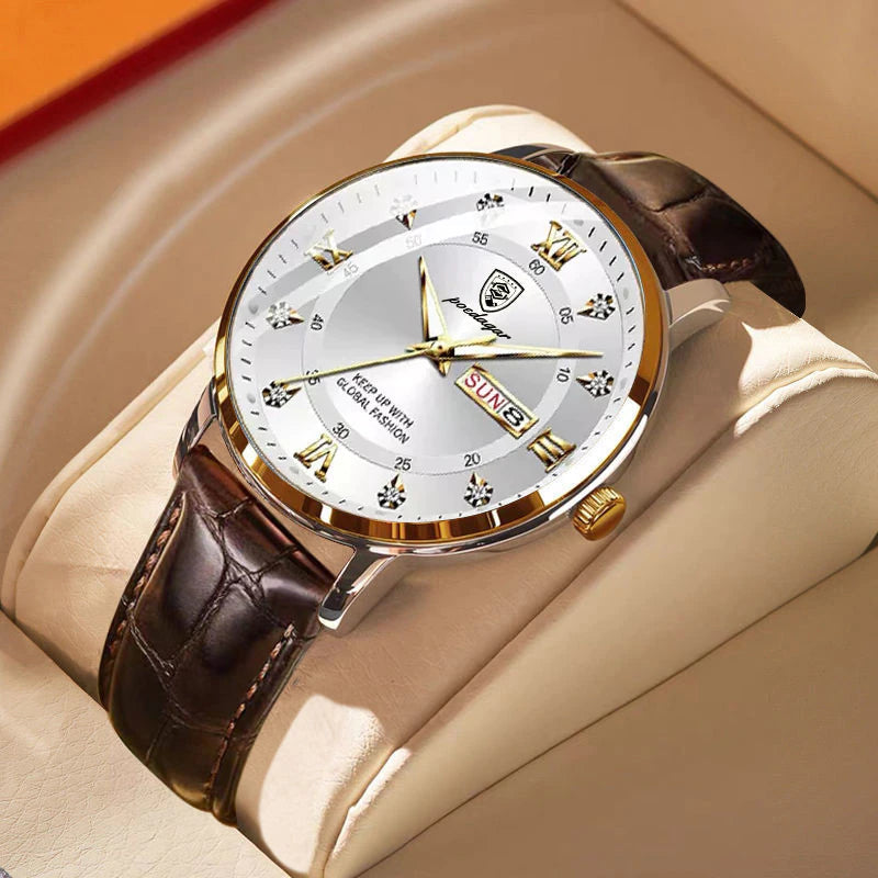 Men’s Waterproof Luminous Wrist Watch – Classic Stainless Steel Design with Glow-in-the-Dark Display