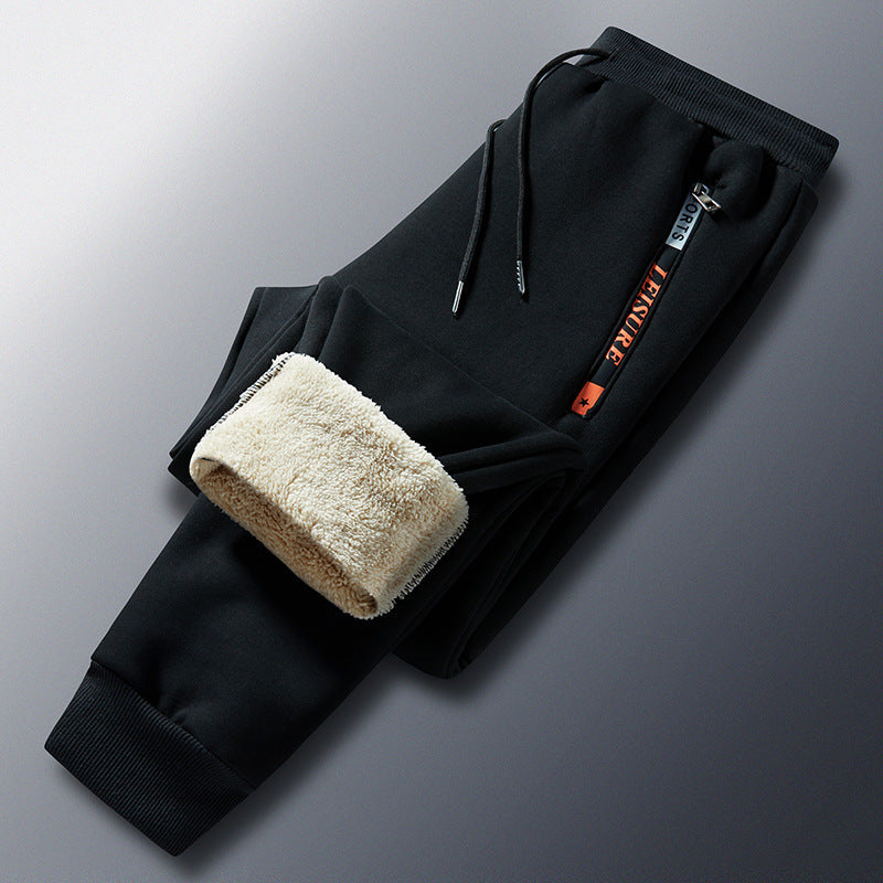 Men's Winter Fleece Joggers with Sherpa Lining, Elastic Waistband and Zipper Pockets