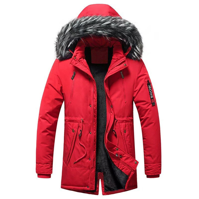 Men's Winter Parka with Faux Fur Hood, Lined Thermal Coat with Drawstring and Pockets