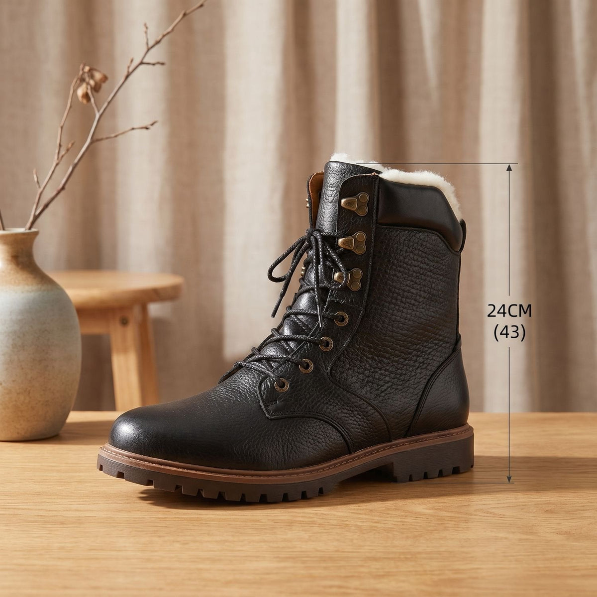 Men's Wool-Lined Genuine Leather Lace-Up Winter Boots