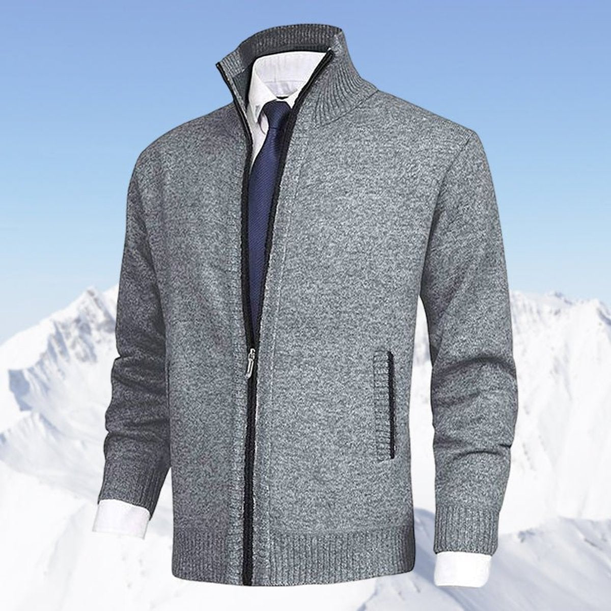 Men's Zip-Up Fleece-Lined Knit Cardigan Sweater