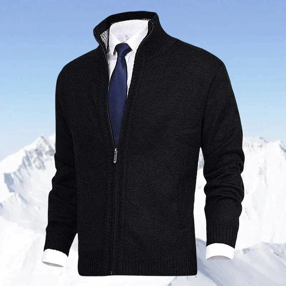 Men's Zip-Up Fleece-Lined Knit Cardigan Sweater