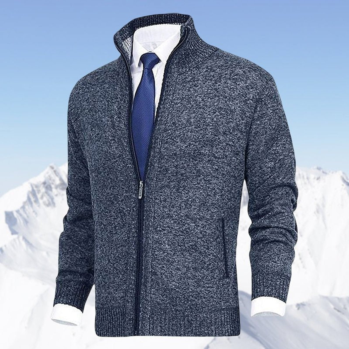 Men's Zip-Up Fleece-Lined Knit Cardigan Sweater