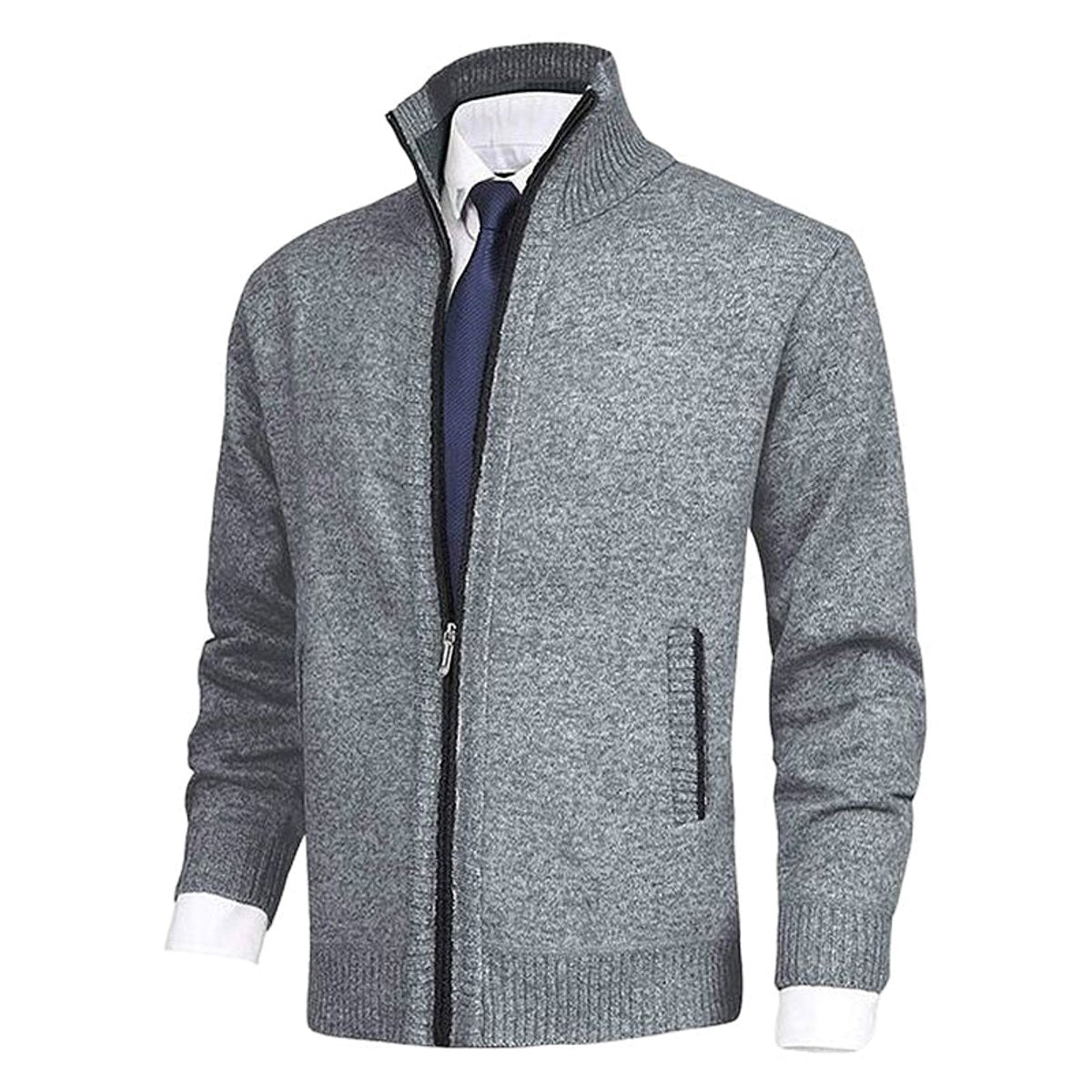Men's Zip-Up Fleece-Lined Knit Cardigan Sweater
