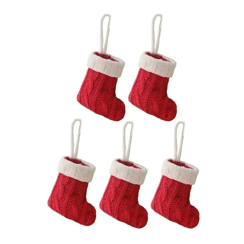 Mini Cable-Knit Christmas Stockings with White Cuffs