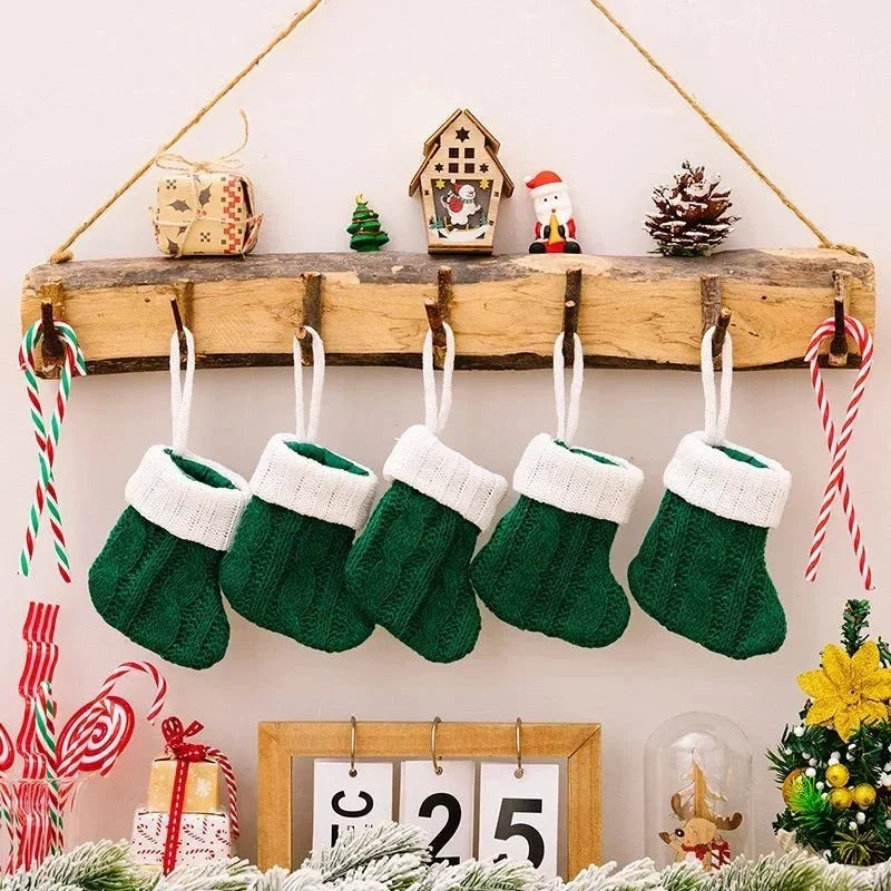Mini Cable-Knit Christmas Stockings with White Cuffs