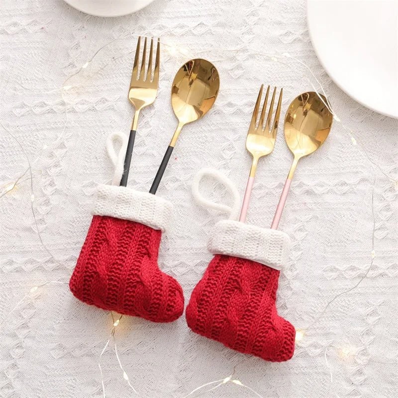 Mini Cable-Knit Christmas Stockings with White Cuffs