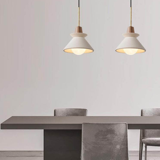 Minimalist Cement and Wood Pendant Light - Tapered Shade - Modern Style - Image 1