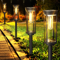 Modern Black Rectangular Solar Garden Pathway Lights - Plastic Outdoor Lantern - 1-Light
