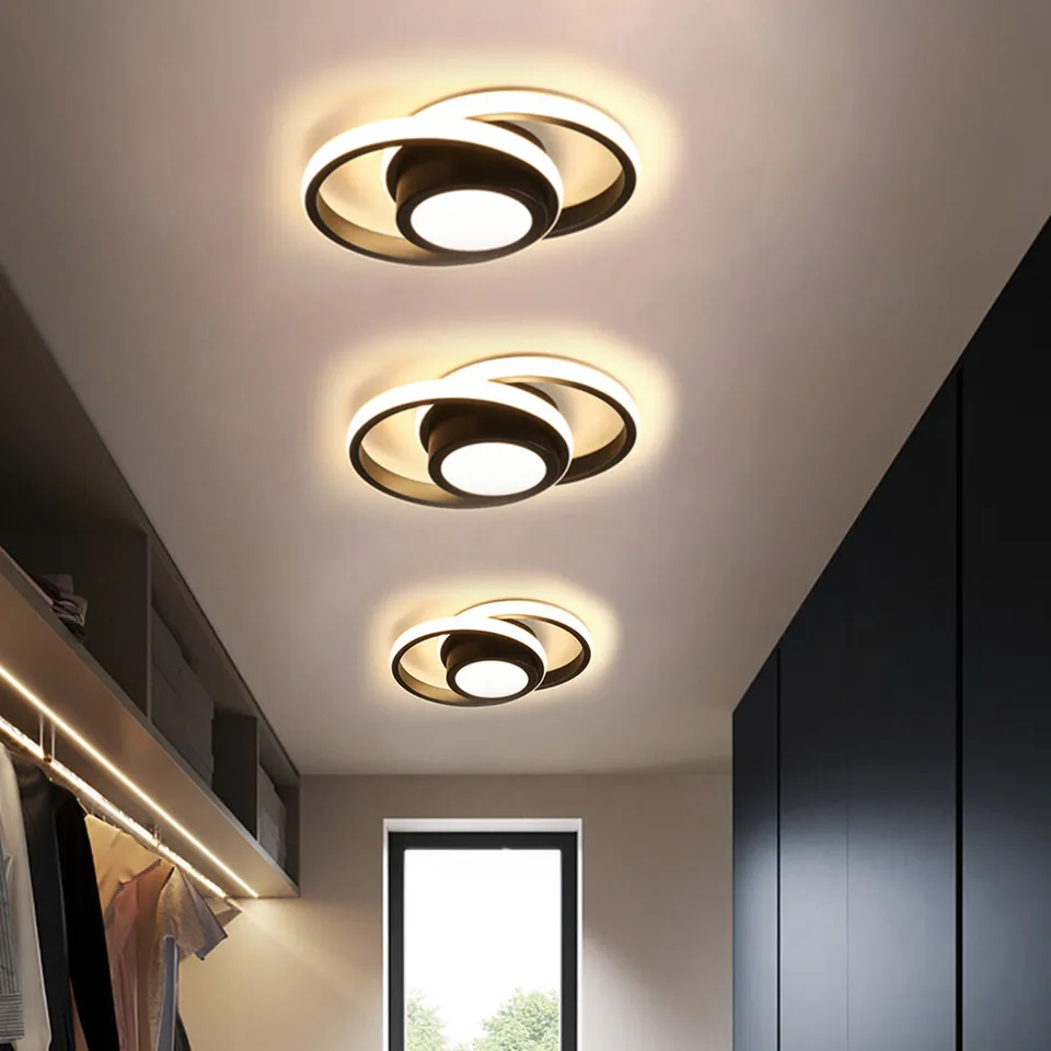 Modern LED Ceiling Light - Black Metal Rings - Flush Mount Fixture - Image 2