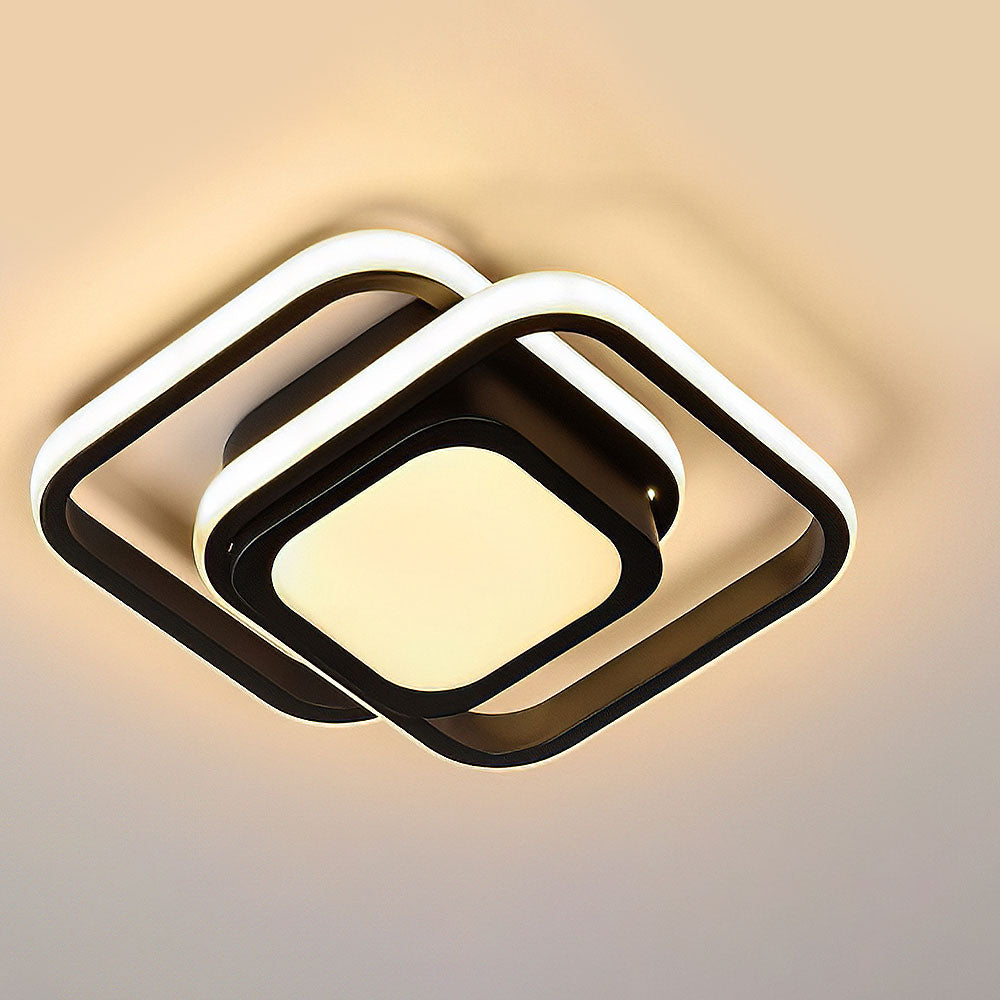 Modern LED Ceiling Light - Black Metal Rings - Flush Mount Fixture - Image 6
