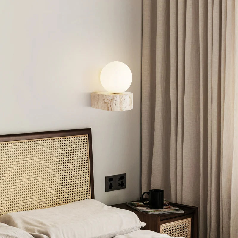 Modern Travertine Globe Wall Sconce - Stylish LED Light Fixture - Image 1
